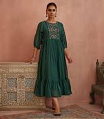 Teal multi thread flower embroidery tunic