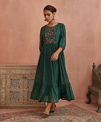 Teal multi thread flower embroidery tunic 2