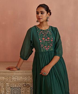 Teal multi thread flower embroidery tunic 4