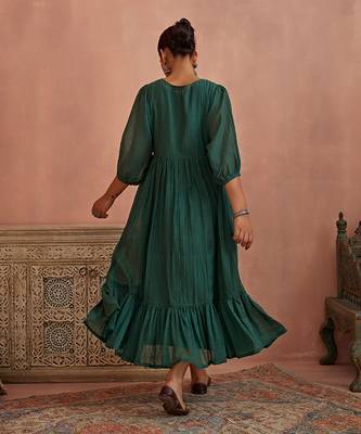 Teal multi thread flower embroidery tunic 5