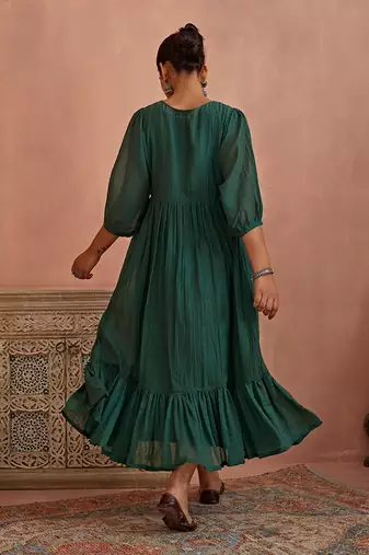 Teal multi thread flower embroidery tunic