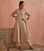 Ivory front open lace kurta set