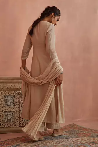 Ivory front open lace kurta set
