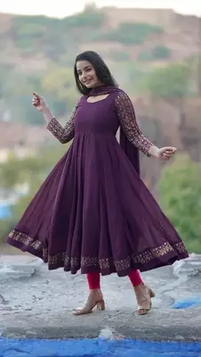 Heavy Georgette Women's Embroidery work Kurti with Dupatta set  1