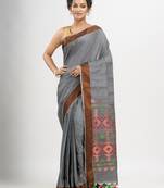 Grey cotton all body buti with diamond pallu and copper zari broder handloom jacquard saree