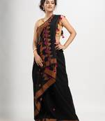 Black cotton all body buti with diamond pallu and copper zari broder handloom jacquard saree