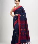 Nevy Blue cotton all body buti with kalka pallu and solid broder handloom jacquard saree