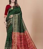 Mukhita women's green woven banarasi kota silk saree with blouse piece