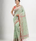 Sage Green cotton jacquard jamdani saree