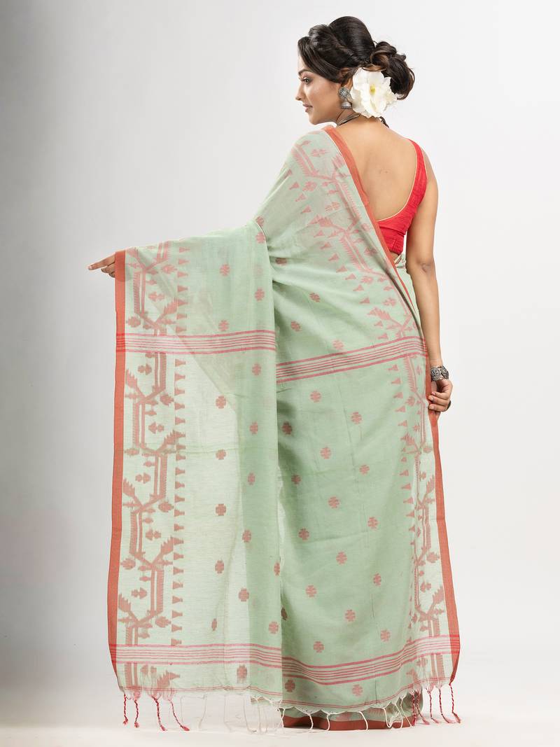 Sage Green cotton jacquard jamdani saree