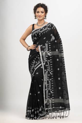 Black cotton jacquard jamdani saree