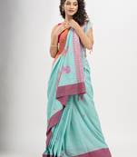 Turquoise (Tute) cotton all body buti with kalka pallu and ganga jamuna solid broder jacquard saree