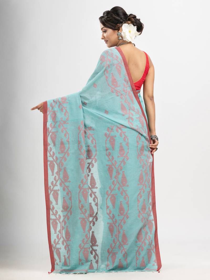 Auqa Blue cotton handwoven jacquard saree