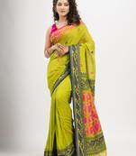 Pear Green cotton all body tai dai with pallu jacquard and ganga jamuna jacquard broder handloom saree