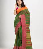 Jungle Green cotton all body jacquard stripe with pallu jacquard and ganga jamuna solid broder handloom saree