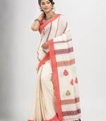 White cotton all body jacquard stripe with pallu jacquard motive and solid broder handloom saree
