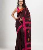 Dark coffee cotton all body jacquard stripe with pallu jacquard motive and ganga jamuna solid broder handloom saree