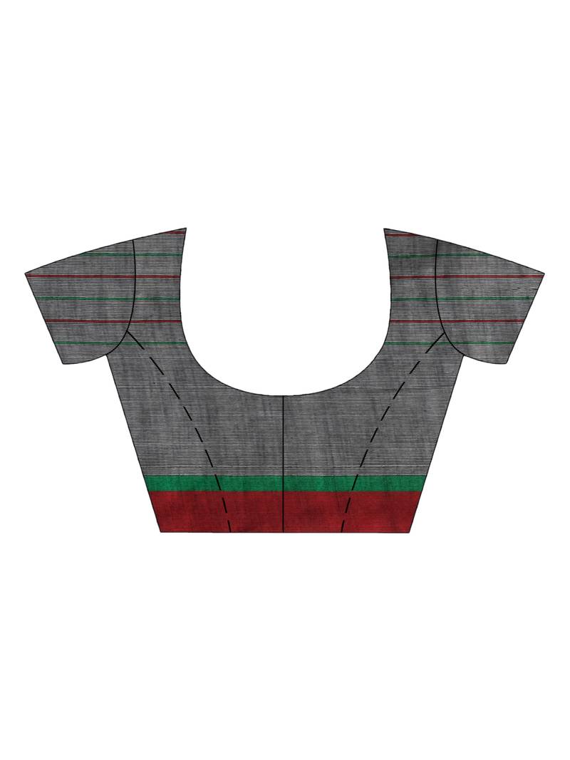 Grey cotton all body check and buti with pallu buti in solid broder handloom saree