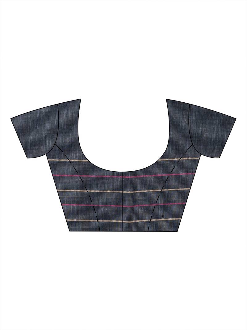 Steel grey cotton all body check and buti with pallu buti in solid broder handloom saree