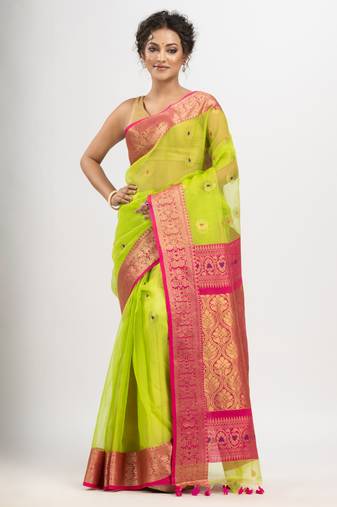 Neon Green art silk banarasi saree