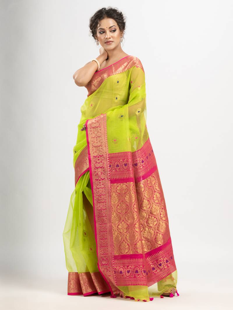 Neon Green art silk banarasi saree