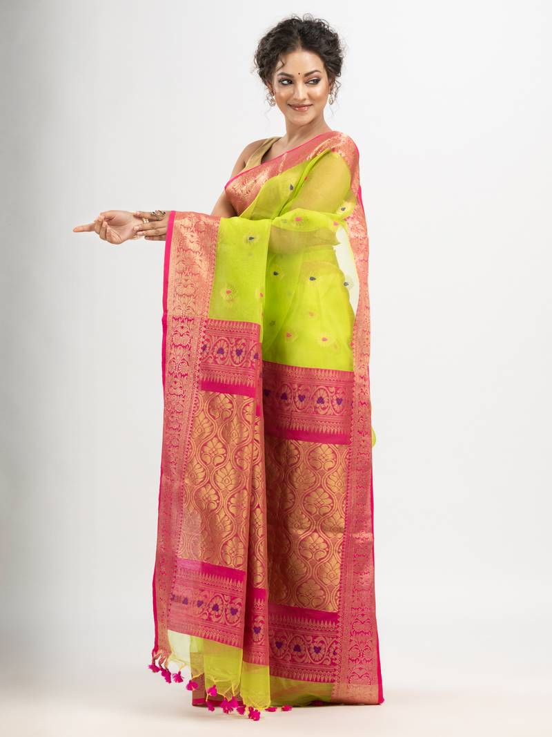Neon Green art silk banarasi saree
