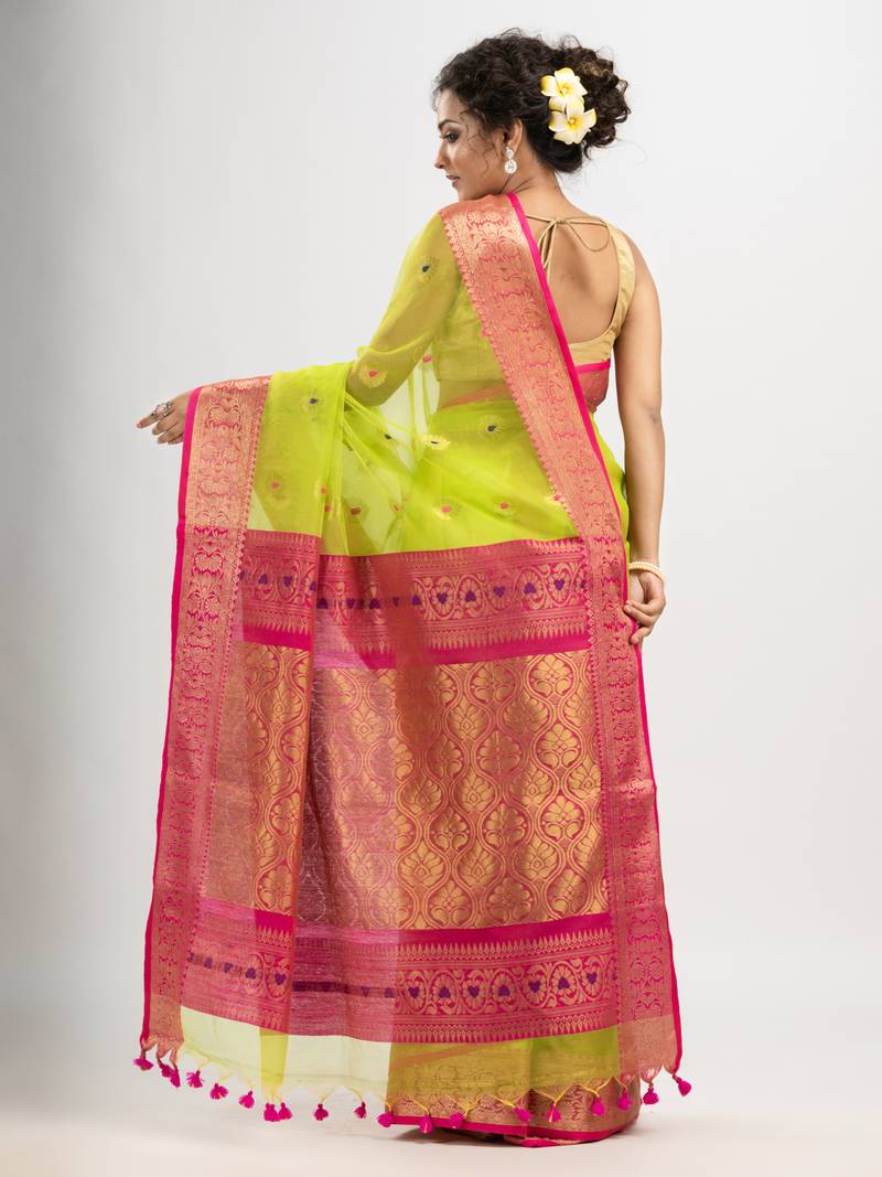 Neon Green art silk banarasi saree