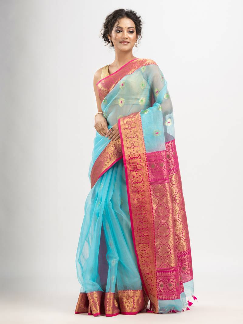 Turquoise (Tute) art silk banarasi saree