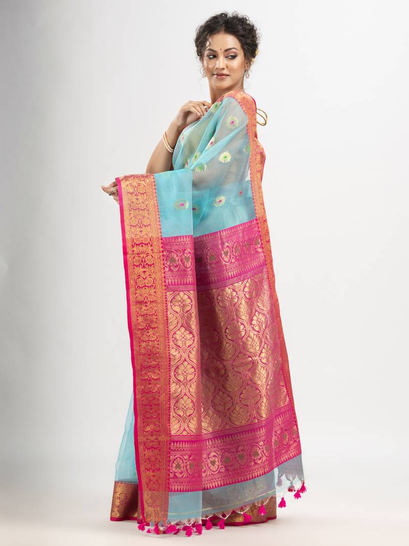 Turquoise (Tute) art silk banarasi saree
