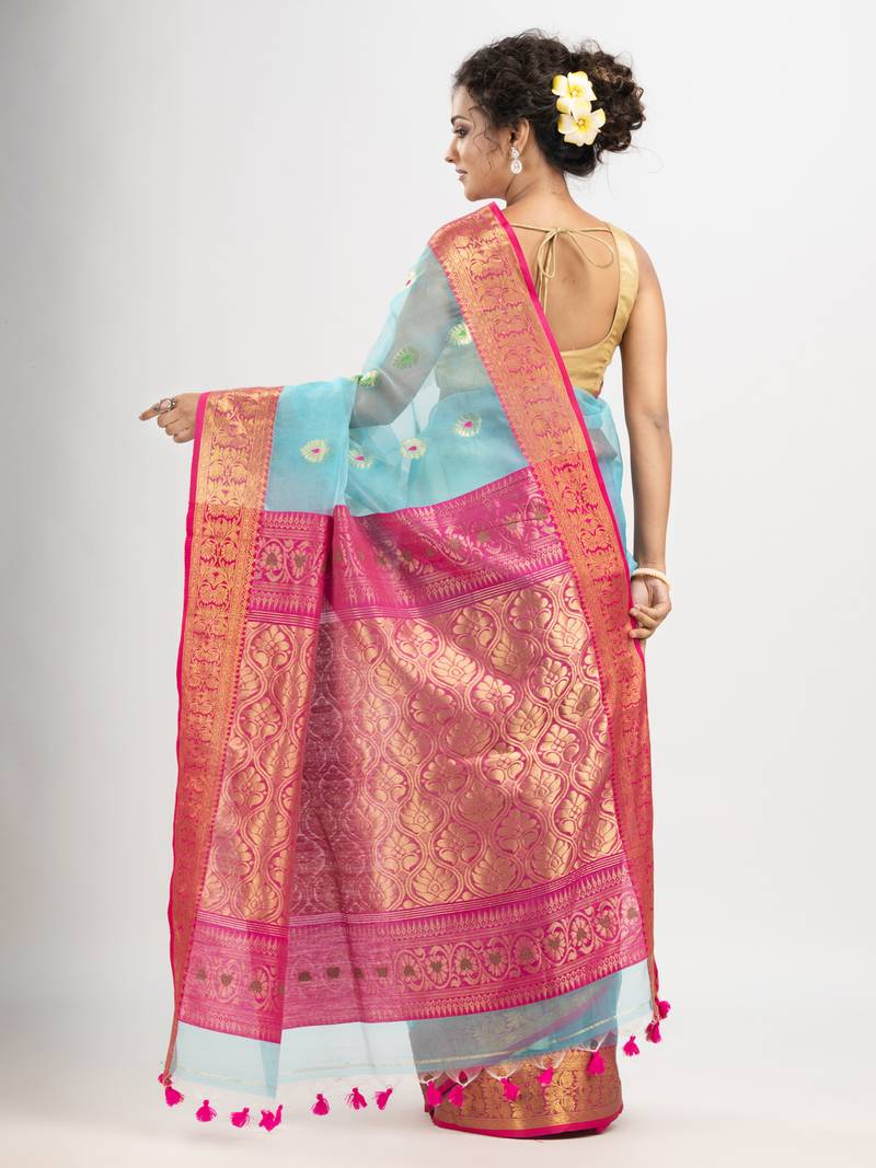 Turquoise (Tute) art silk banarasi saree