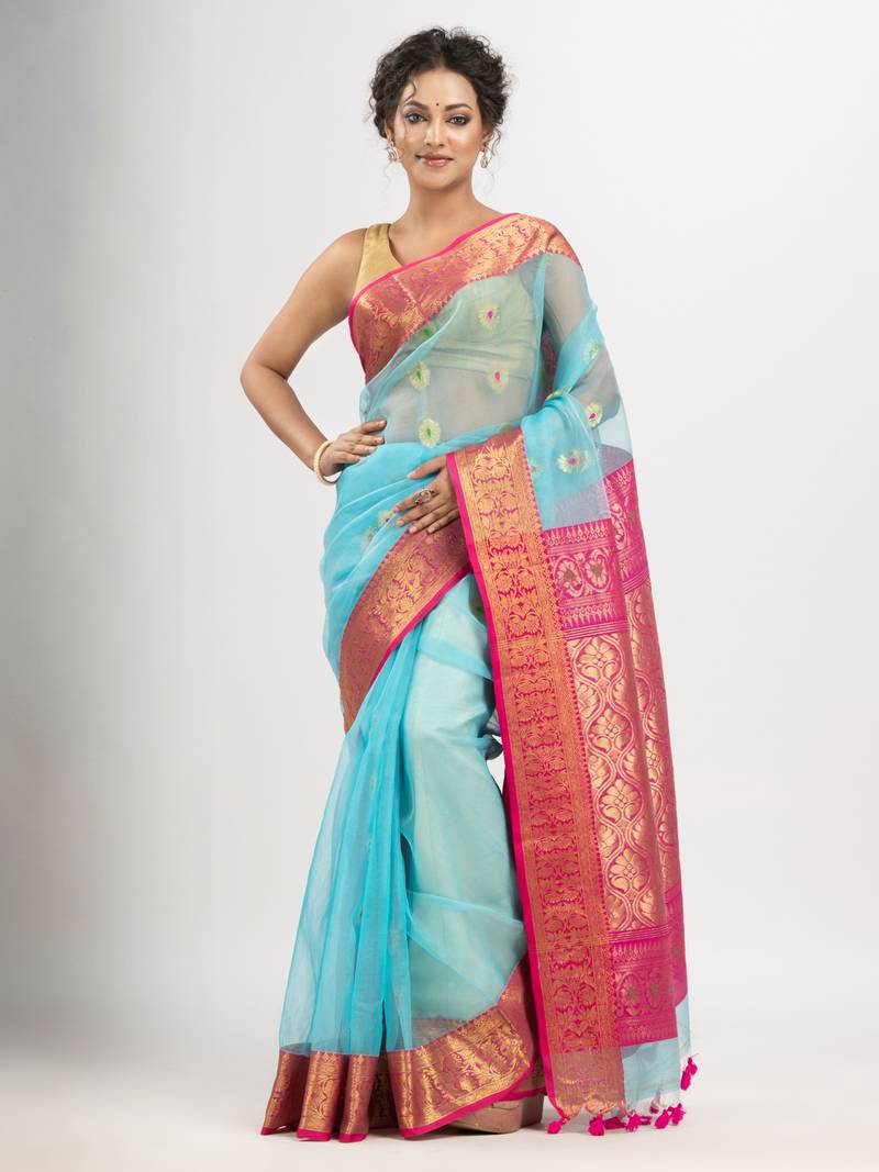 Turquoise (Tute) art silk banarasi saree