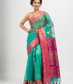 Turquoise art silk with pallu kalka banarasi saree