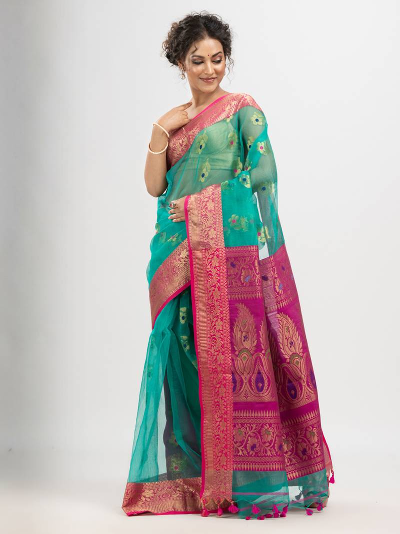 Turquoise art silk with pallu kalka banarasi saree