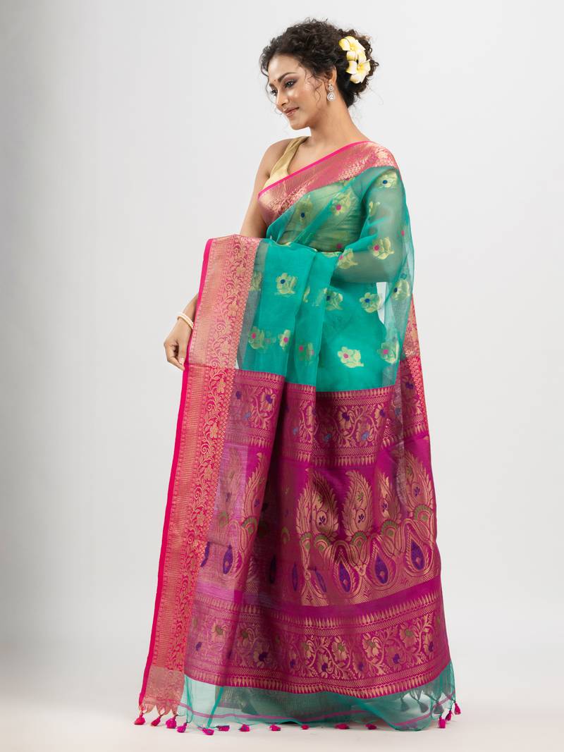 Turquoise art silk with pallu kalka banarasi saree