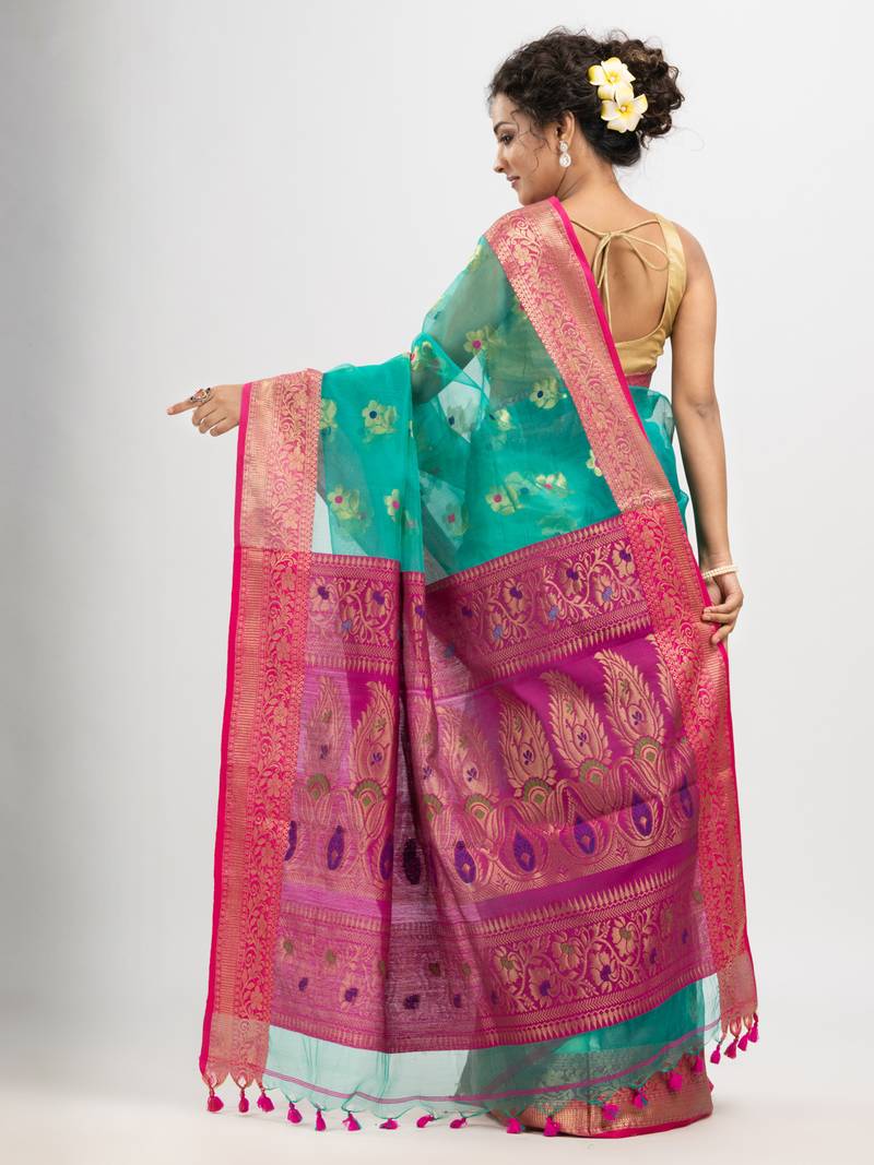 Turquoise art silk with pallu kalka banarasi saree