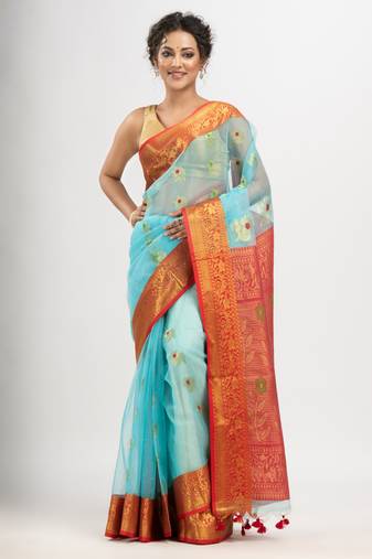 Sky Blue art silk all body flower motives banarasi saree