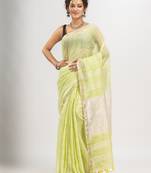 Light Green with silver zari pallu in silver zari border handwoven linen saree