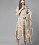  grey thread work anarkali kurta with trouser & dupatta