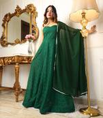 Green chikankari work fit & flared ethnic dress