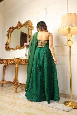 Green chikankari work fit & flared ethnic dress 2
