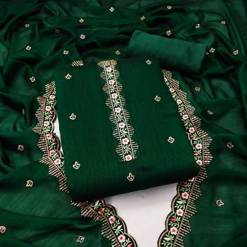 Women's green unstitched heavy thread embroidery, sequence  with embroidered dupatta silk dress material (gngr50067grn) 1