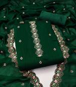Women's green unstitched heavy thread embroidery, sequence  with embroidered dupatta silk dress material (gngr50067grn)