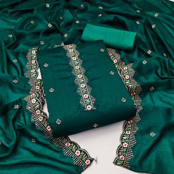 Women's sea green unstitched heavy thread embroidery, sequence embroidered dupatta silk dress material (gngr50067sgn) 1