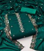 Women's sea green unstitched heavy thread embroidery, sequence embroidered dupatta silk dress material (gngr50067sgn)