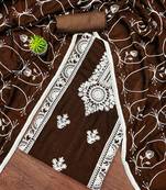 Women's brown heavy thread embroidery and designer embroidered dupatta silk dress material