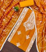 Women's yellow heavy thread embroidery and designer embroidered dupatta silk dress material