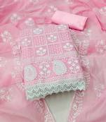 Women's pink unstitched thread embrodiery with designer embroidered dupatta chanderi cotton dress material (mt501pnk)