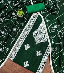 Women's green heavy thread embroidery and designer embroidered dupatta silk dress material