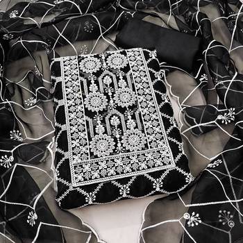 Women's black thread embrodiery with designer embroidered dupatta organza dress material 1