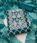Women's green unstitched thread embrodiery with designer embroidered dupatta organza dress material (mt502grn)